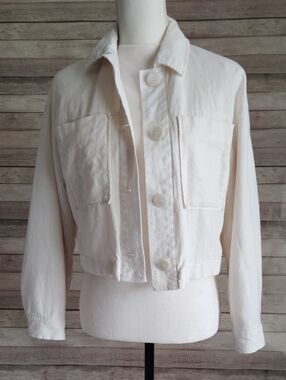 Zara Cream Button-Front Cropped Linen &Viscose Women's Jacket